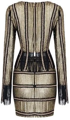 2 Pc Fringed Gold Top & Skirt Set