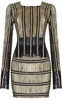 2 Pc Fringed Gold Top & Skirt Set
