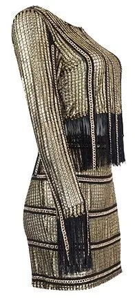 2 Pc Fringed Gold Top & Skirt Set