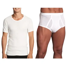 2pc Set Holeproof Men All Seasons White Full Brief Underwear Aircel T Shirt Tee Base Layer