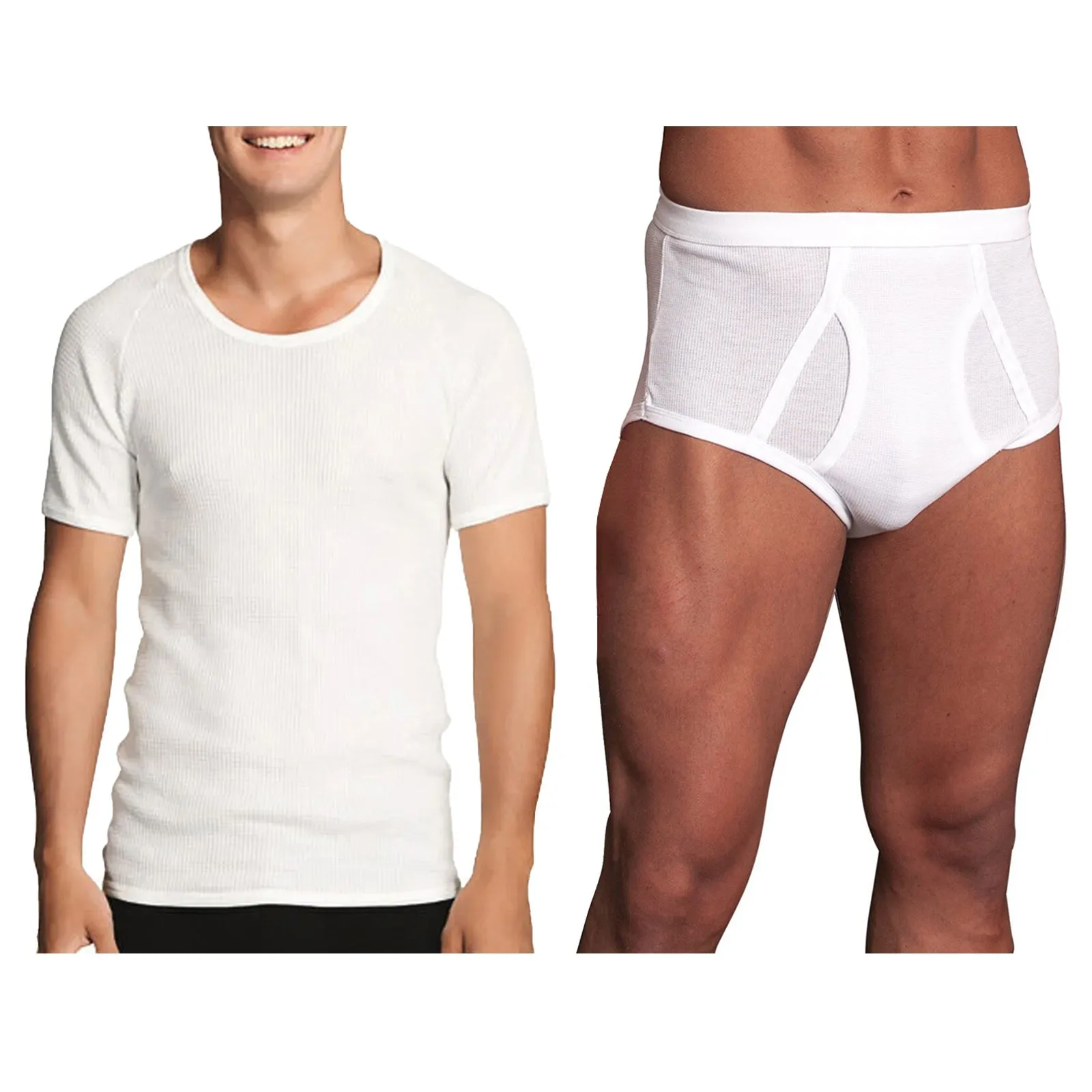 2pc Set Holeproof Men All Seasons White Full Brief Underwear Aircel T Shirt Tee Base Layer