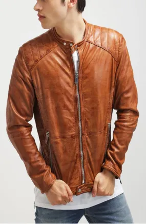 Abeem Real Leather Jacket Men Brown Biker Motorcycle Genuine