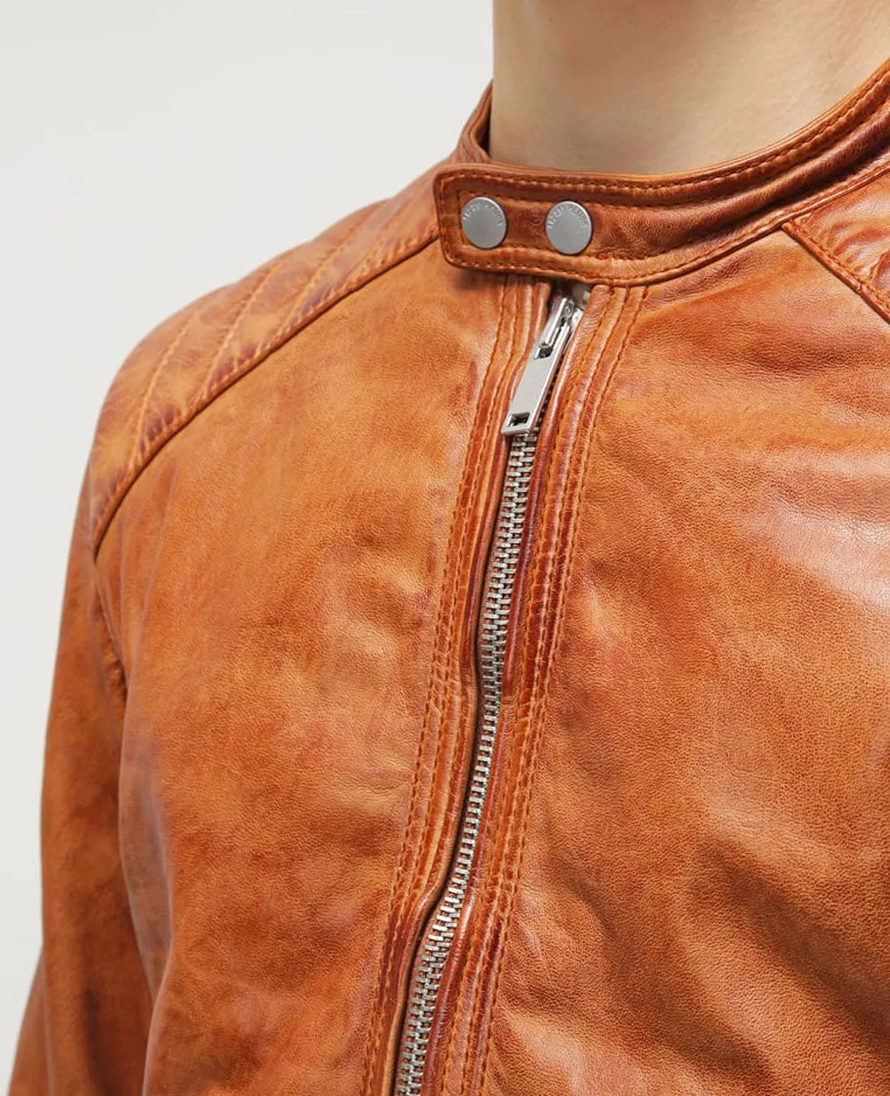 Abeem Real Leather Jacket Men Brown Biker Motorcycle Genuine