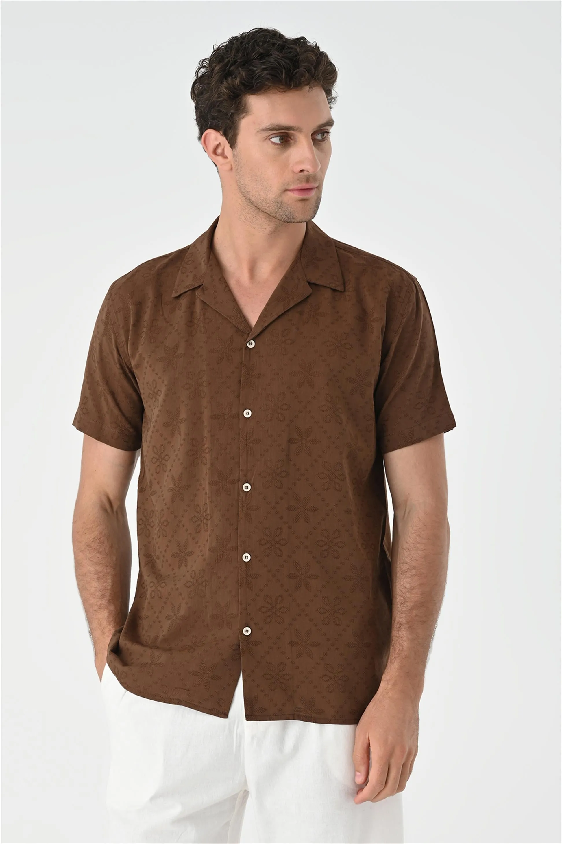 ANT Knitted Patterned Men's Shirt with Camp  Collar - Thunder Bay