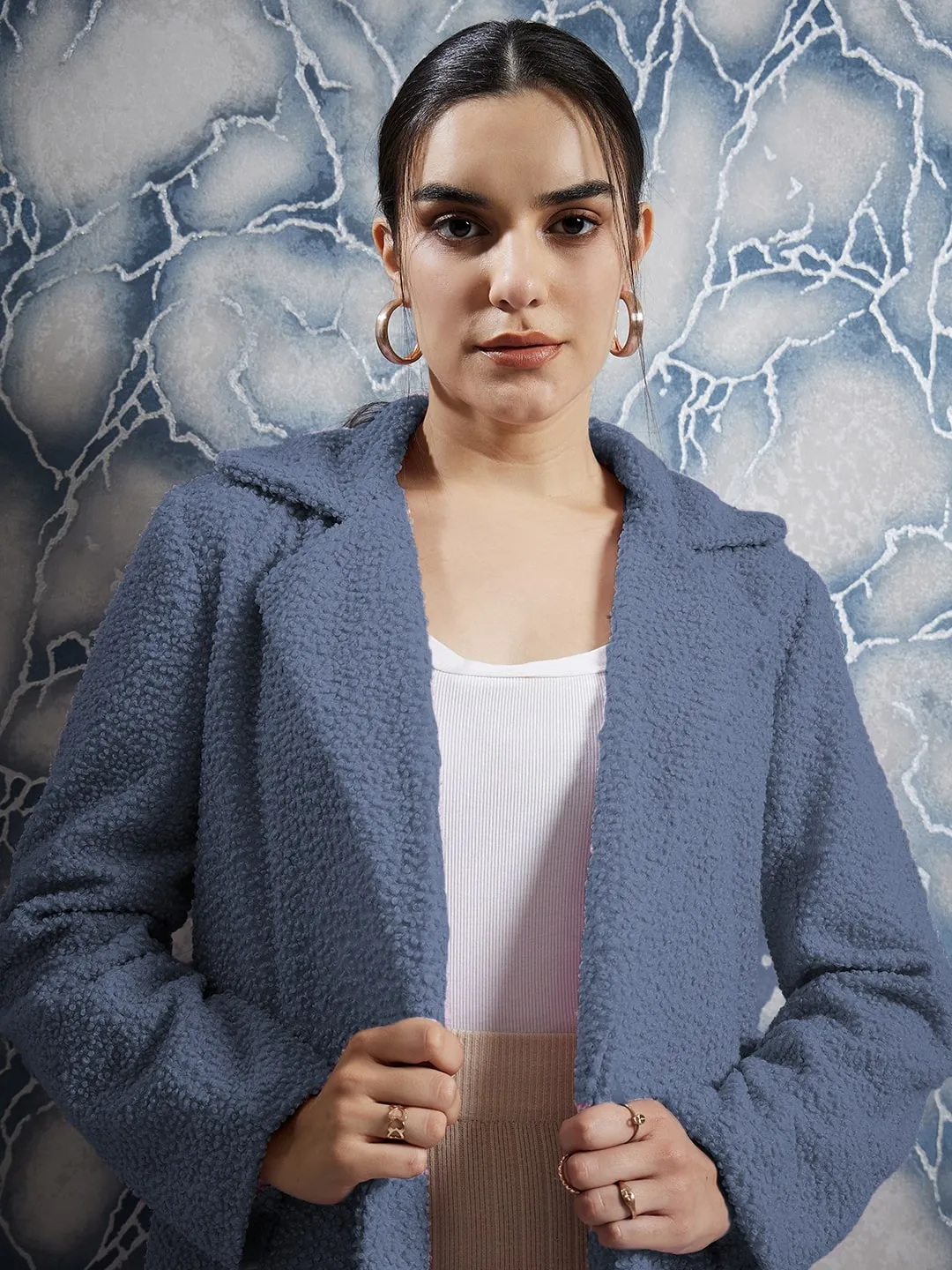 Athena Textured Woollen Front Open Overcoat