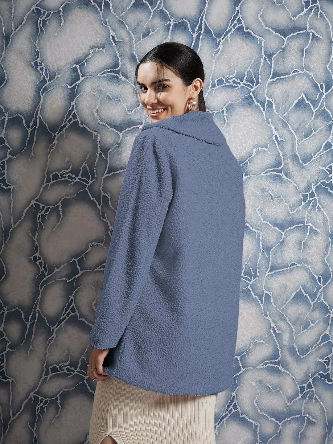 Athena Textured Woollen Front Open Overcoat
