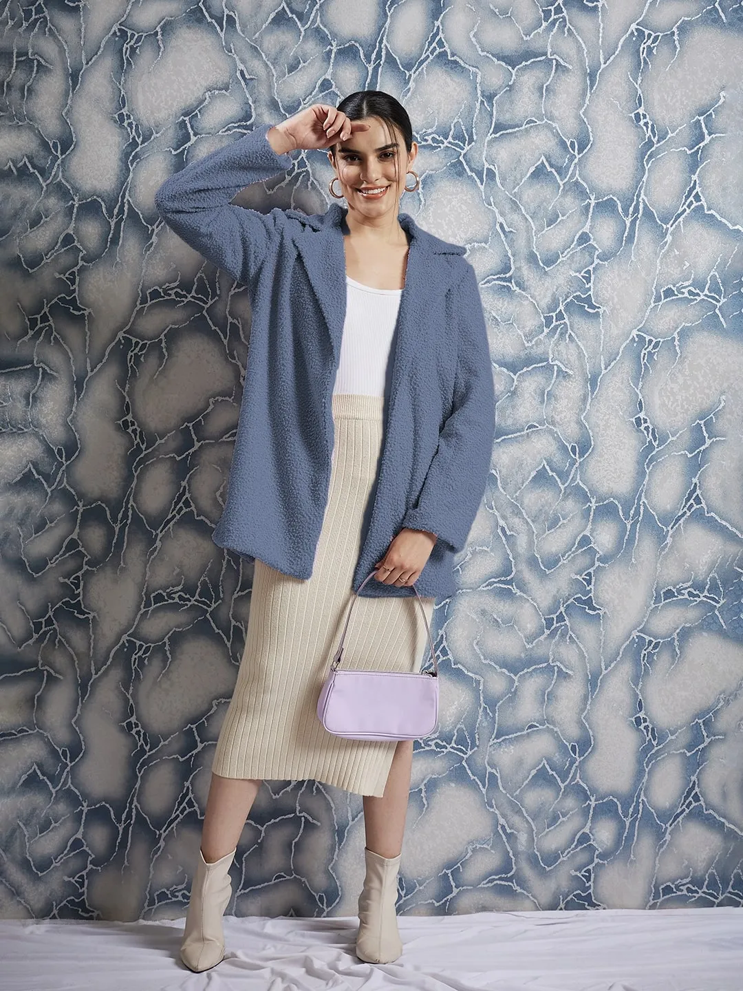 Athena Textured Woollen Front Open Overcoat
