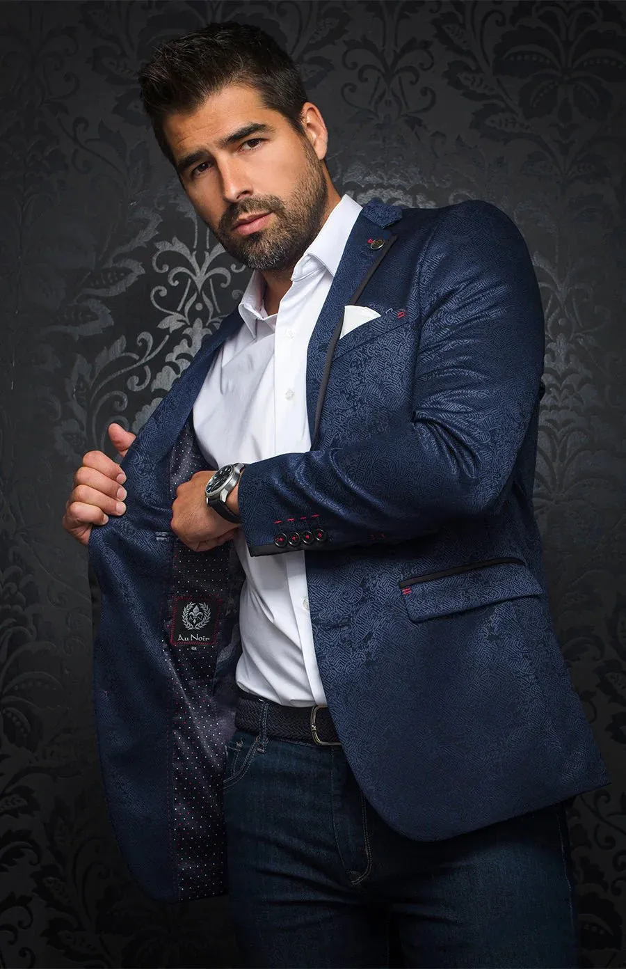Au Noir William Jacquard Blazer Navy