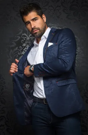Au Noir William Jacquard Blazer Navy