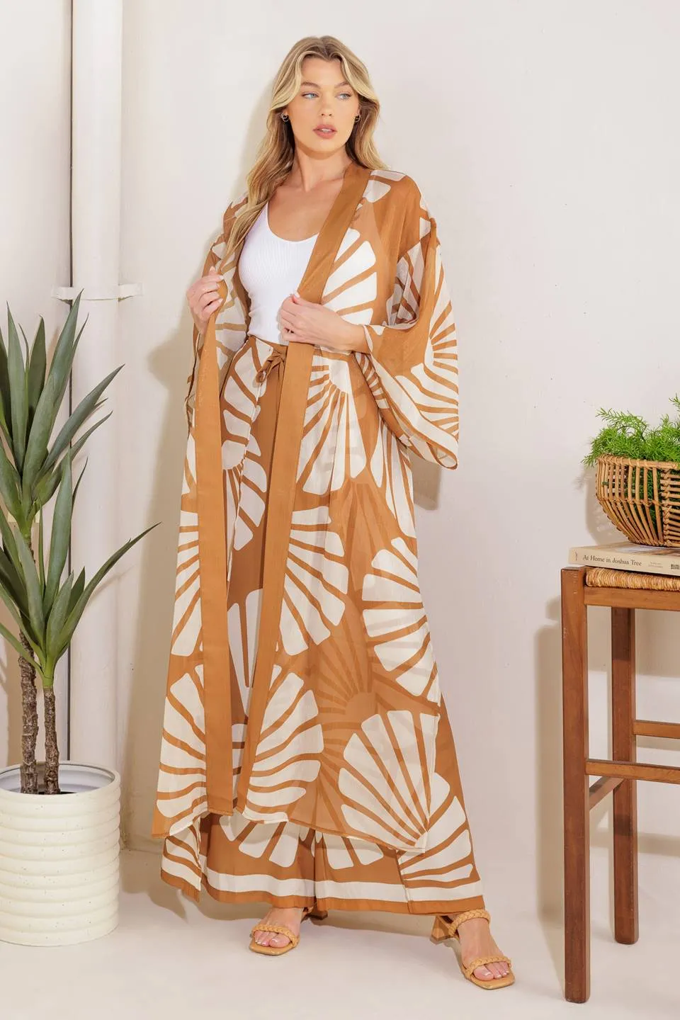 AWAITING LOVE WOVEN KIMONO COVER UP AND PANT SET