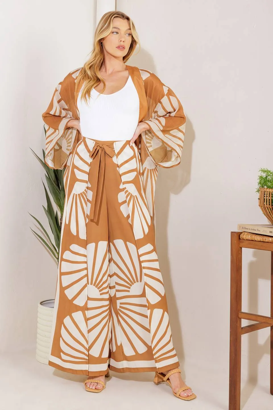 AWAITING LOVE WOVEN KIMONO COVER UP AND PANT SET