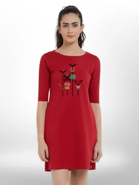 BEAUTIFUL ART PRINTED THREE QUARTER SLEEVE T-SHIRT SIDE POCKET FOR WOMEN'S