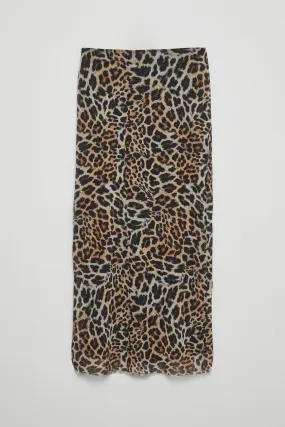 BEULAH Kadın Maxi Boy Slim Fit Beli Lastikli Tül Batik Desenli Leopar Desenli Etek
