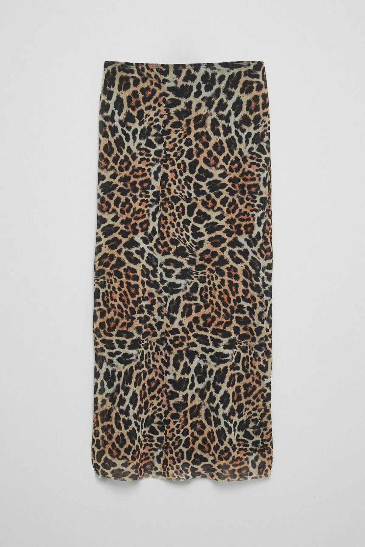 BEULAH Kadın Maxi Boy Slim Fit Beli Lastikli Tül Batik Desenli Leopar Desenli Etek