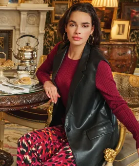 Black Leatherette Blazer Gilet with Pocket Detail