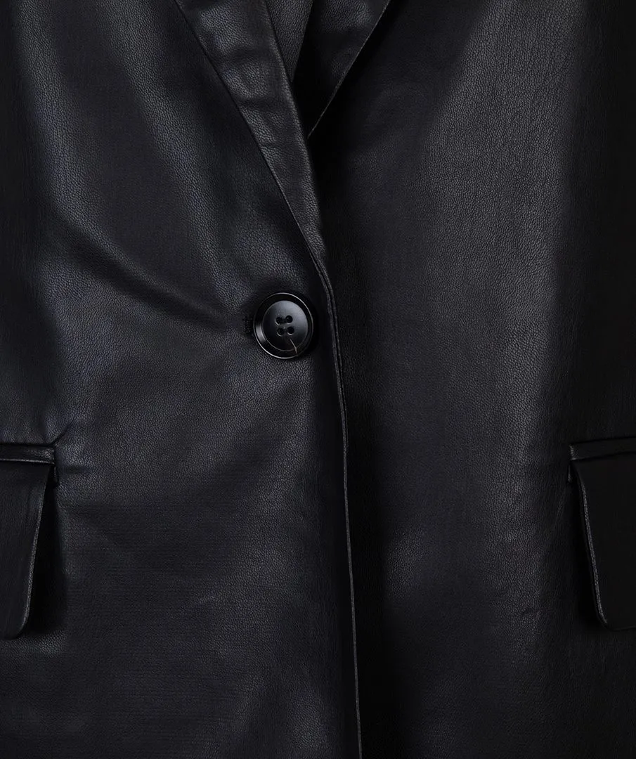 Black Leatherette Blazer Gilet with Pocket Detail