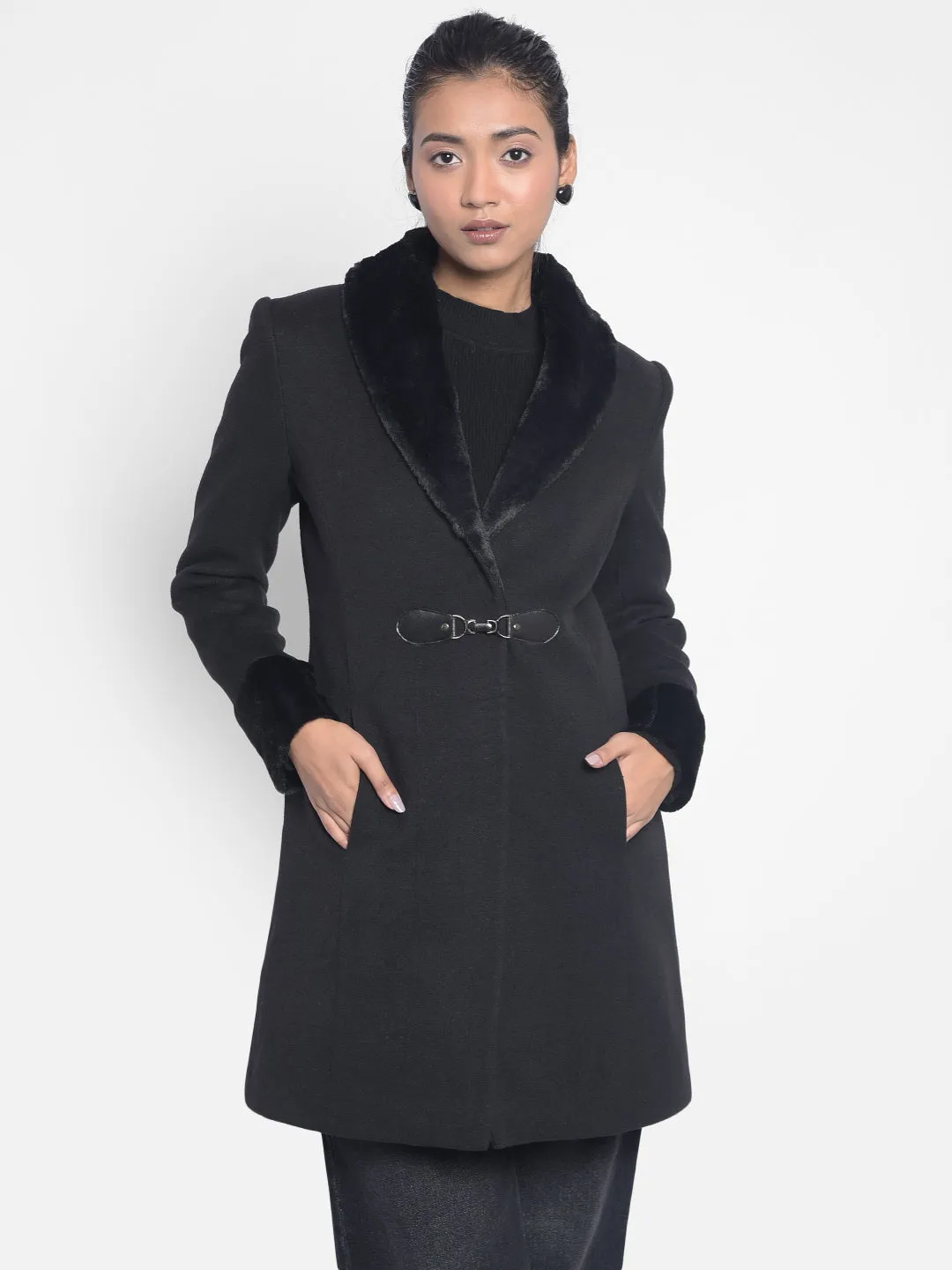 Black Notched Lapel Collar Overcoat