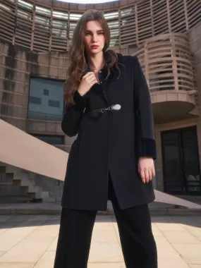Black Notched Lapel Collar Overcoat