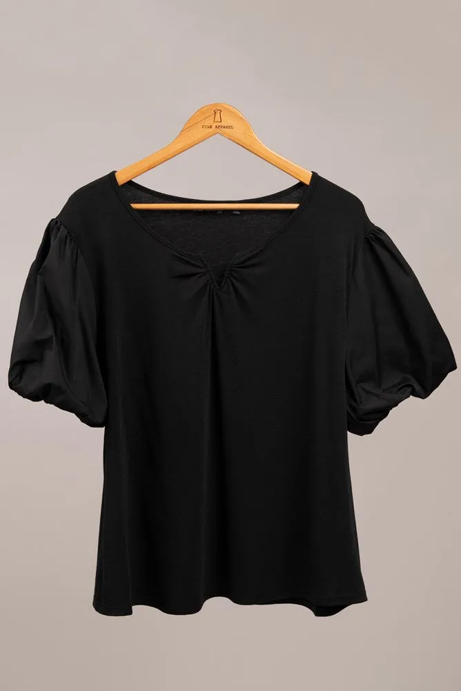 Blair Balloon Sleeve V-Notch Top - Plus Only