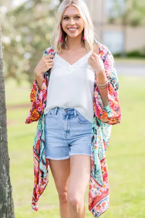 Boho Babe Mint Green Mixed Print Kimono