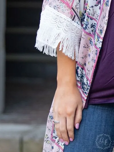 Boho Dreamin Kimono with white fringe