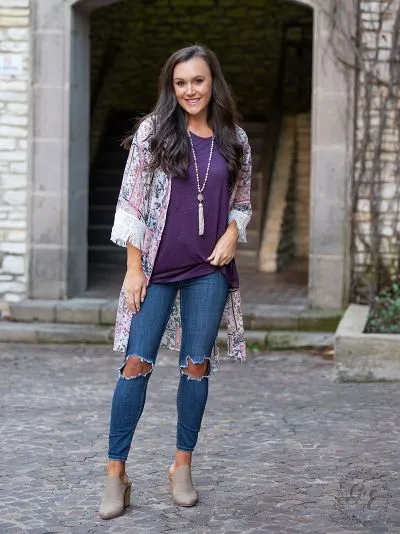 Boho Dreamin Kimono with white fringe