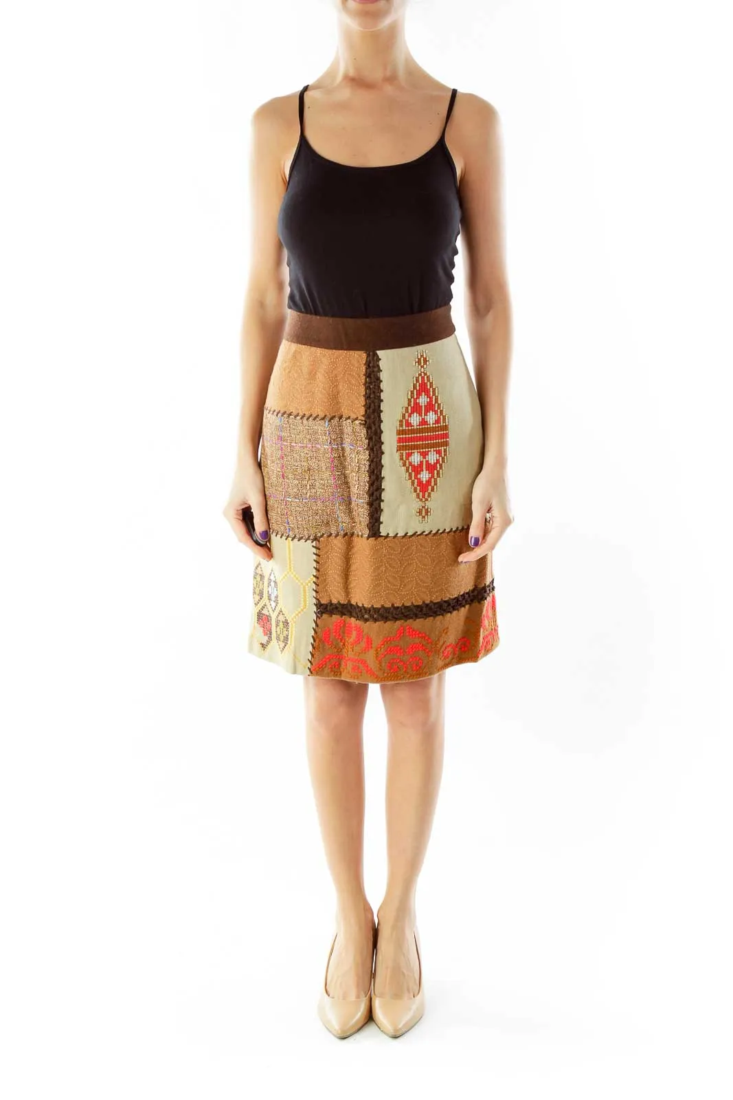 Brown Tribal Pencil Skirt