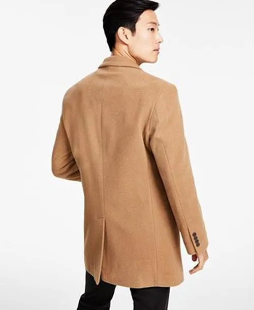 Calvin Klein Mens Slim fit Overcoat Coat 40 S Beige Solid