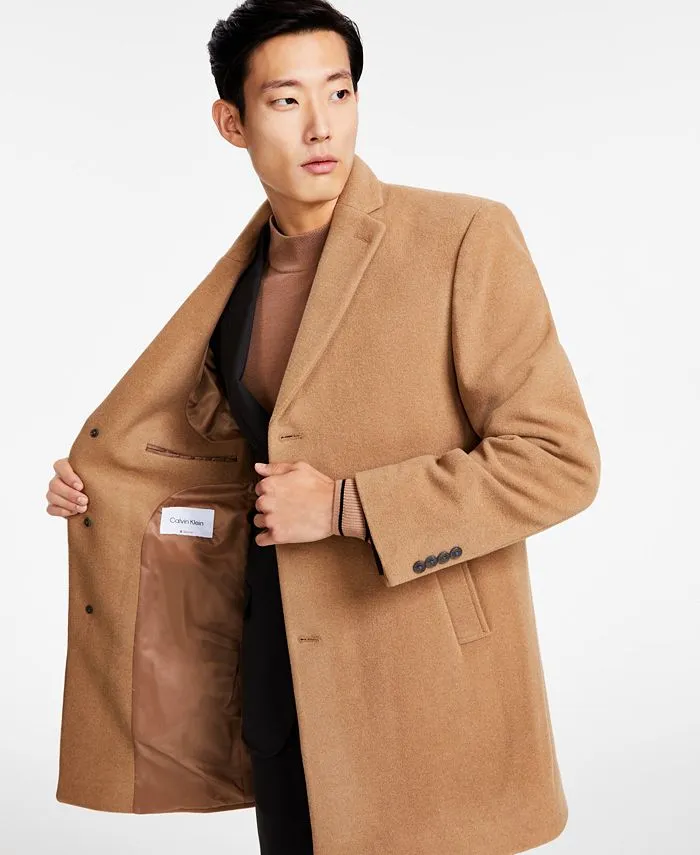 Calvin Klein Mens Slim fit Overcoat Coat 40 S Beige Solid