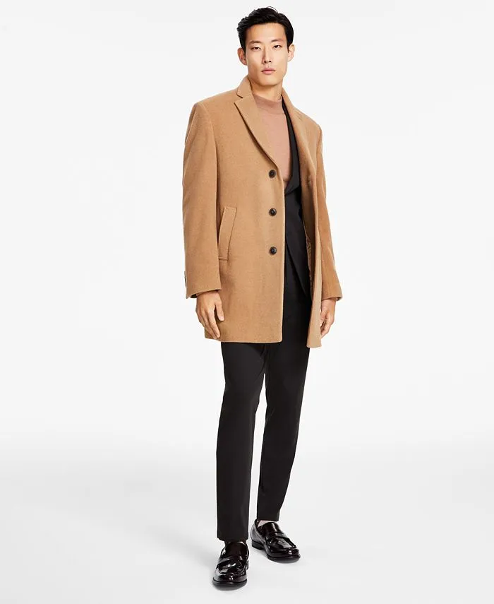 Calvin Klein Mens Slim fit Overcoat Coat 40 S Beige Solid