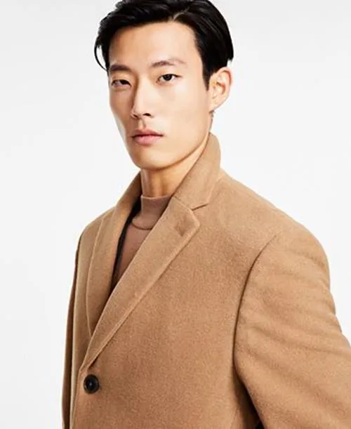 Calvin Klein Mens Slim fit Overcoat Coat 40 S Beige Solid
