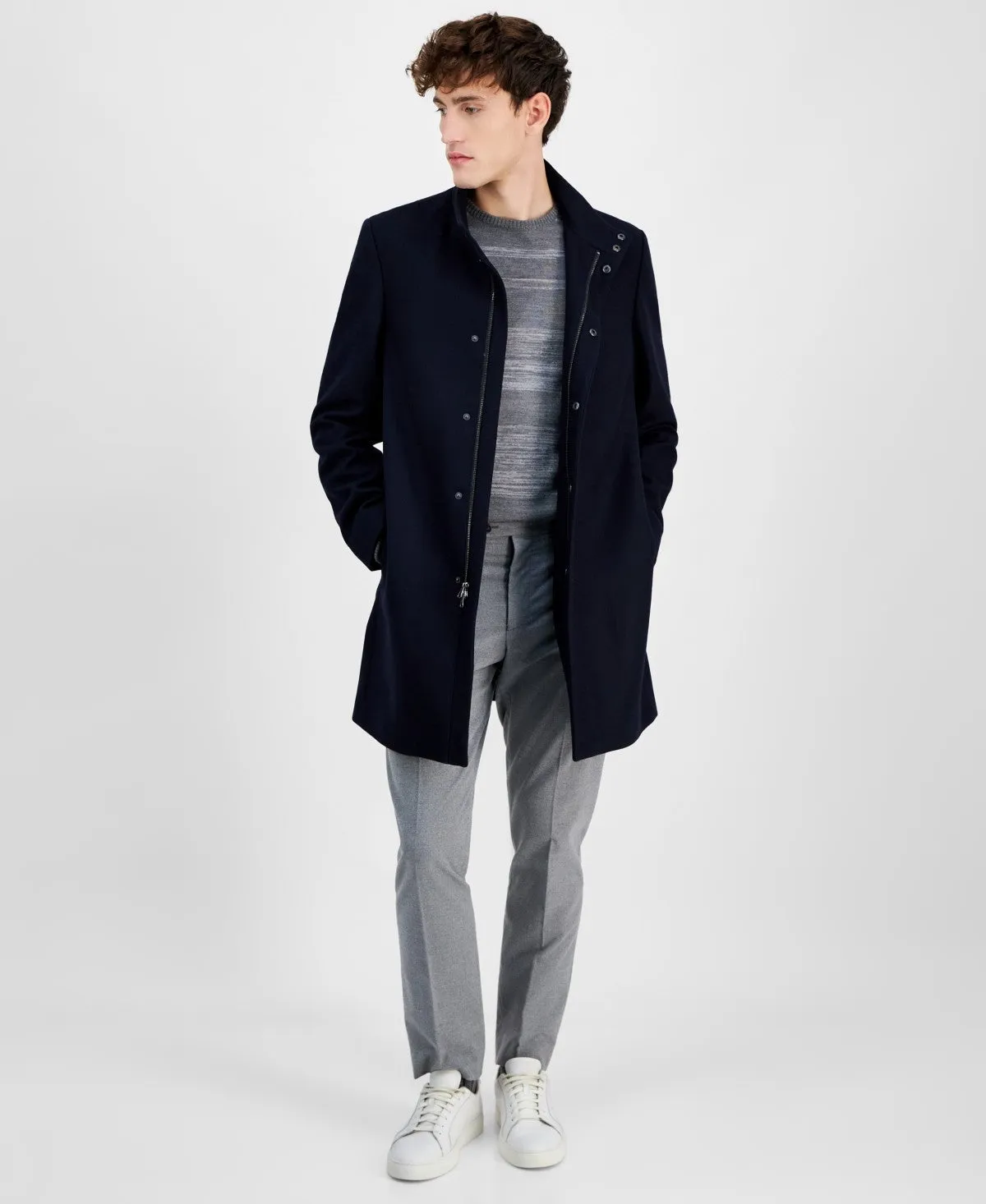 Calvin Klein Mens Slim fit Overcoat Coat 42 R Blue Solid