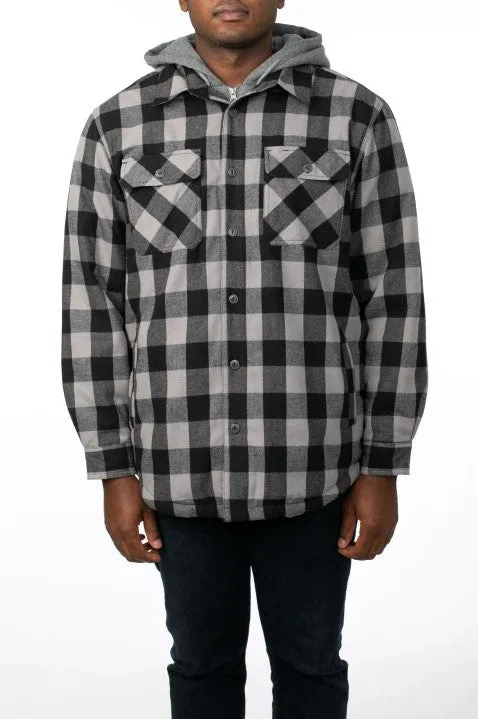 CG Classics Hooded Flannel Shirt Jacket Sherpa Lined Buffalo Check
