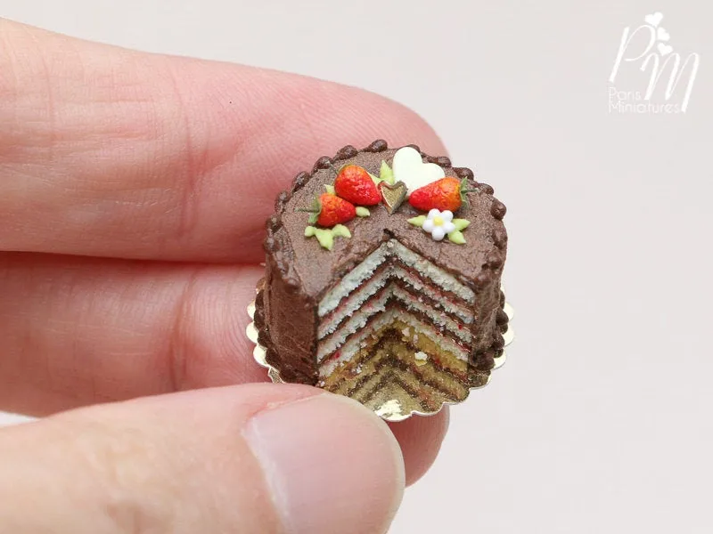 Chocolate and Strawberry Layer Cake - Miniature Food in 12th Scale