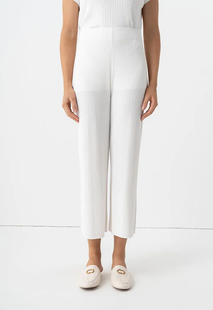 Choice Knitted Solid Straight Leg Trousers Off White