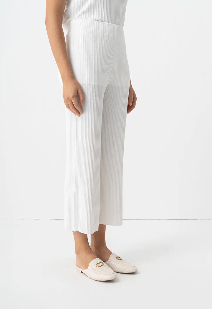 Choice Knitted Solid Straight Leg Trousers Off White