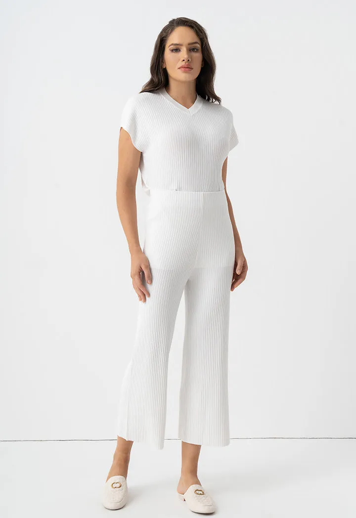Choice Knitted Solid Straight Leg Trousers Off White