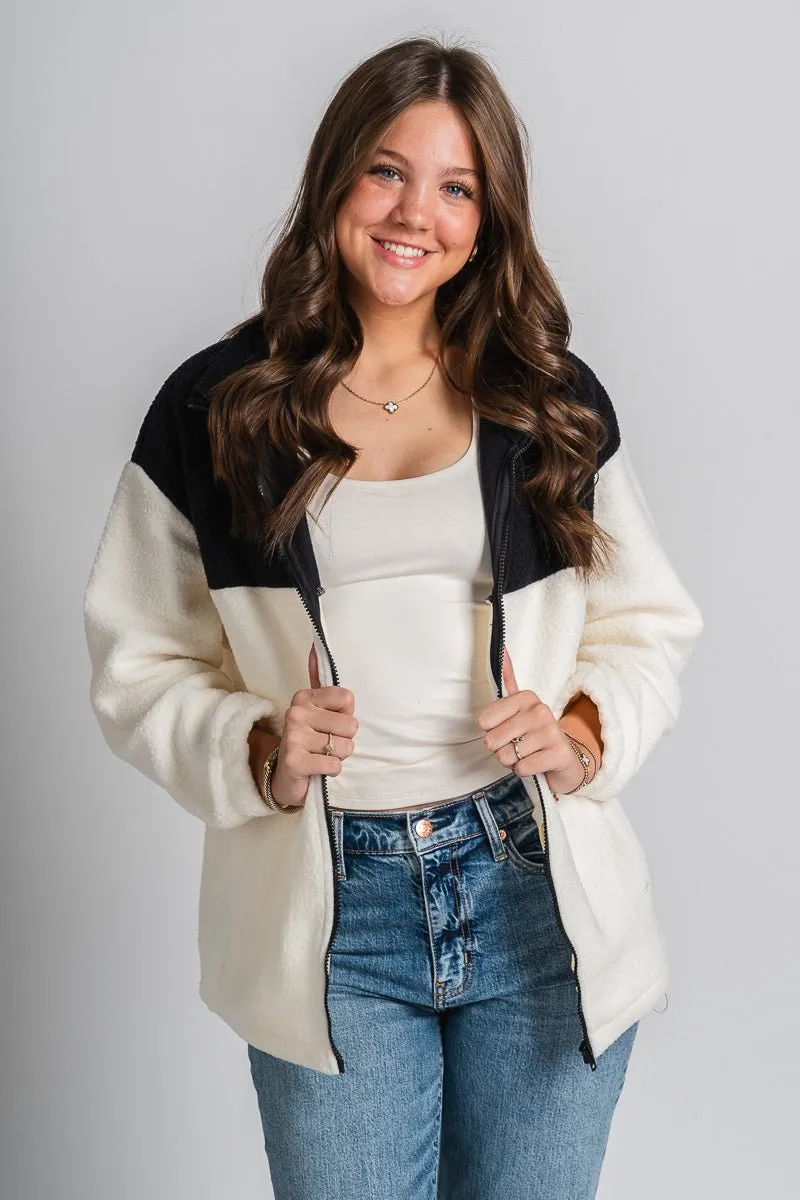 Colorblock sherpa jacket black/cream