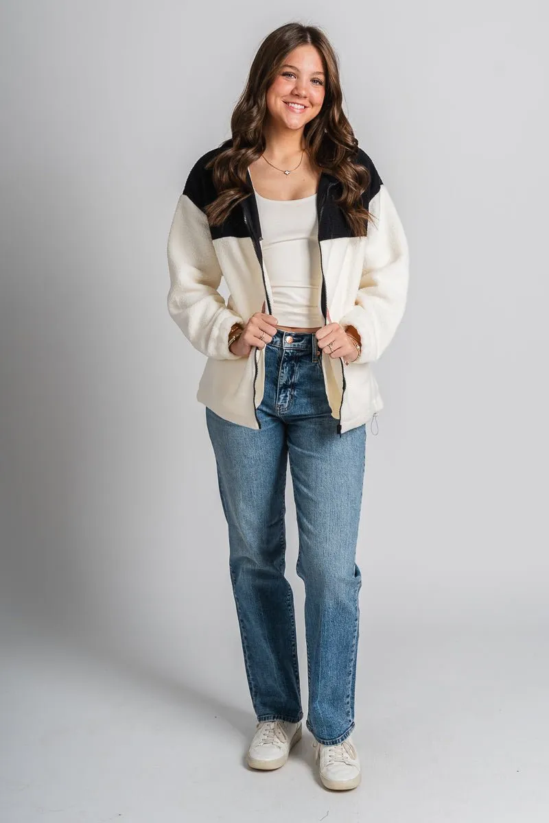 Colorblock sherpa jacket black/cream