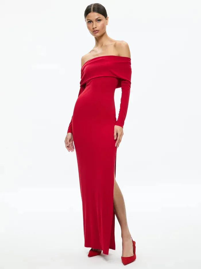 Coretta Off The Shoulder Dress Bright Ruby - Alice   Olivia