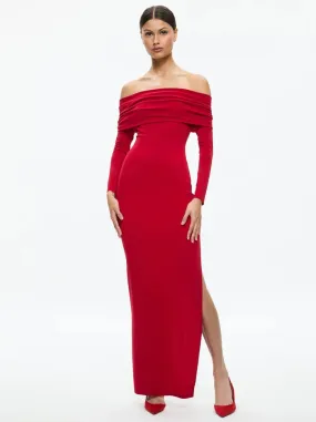 Coretta Off The Shoulder Dress Bright Ruby - Alice   Olivia