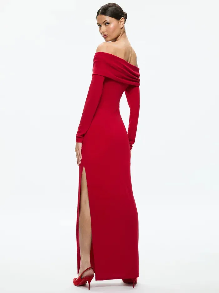 Coretta Off The Shoulder Dress Bright Ruby - Alice   Olivia