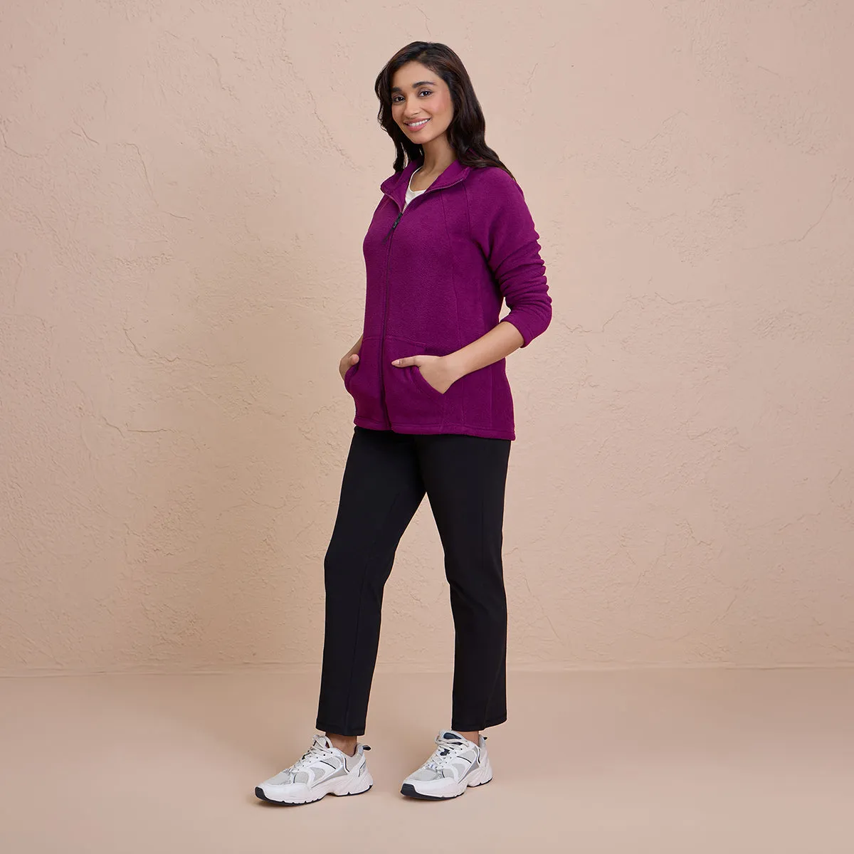 Cozy Sherpa Jacket with Zippered Front-NYLE701-Wine