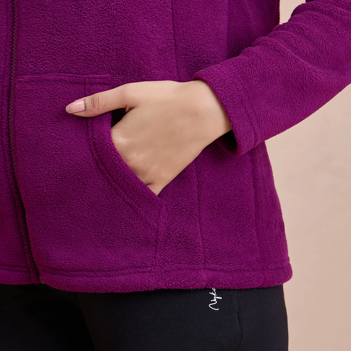 Cozy Sherpa Jacket with Zippered Front-NYLE701-Wine