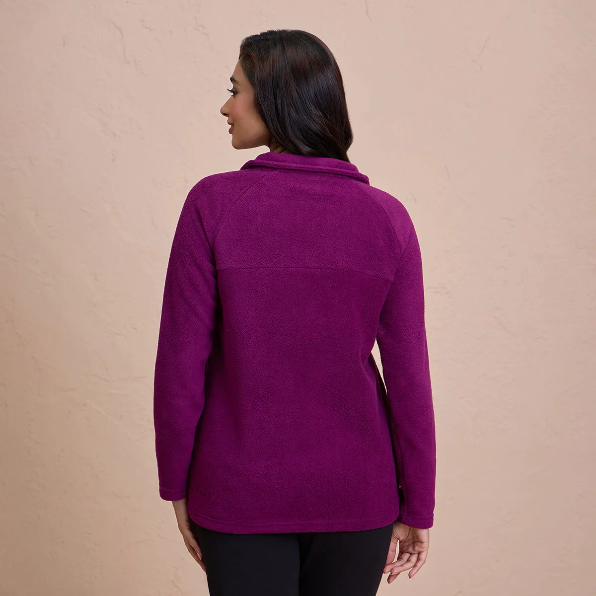 Cozy Sherpa Jacket with Zippered Front-NYLE701-Wine