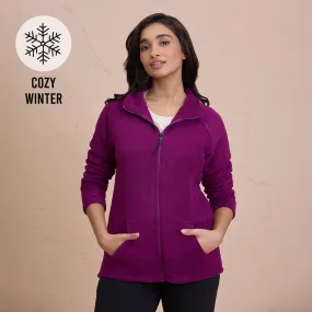 Cozy Sherpa Jacket with Zippered Front-NYLE701-Wine