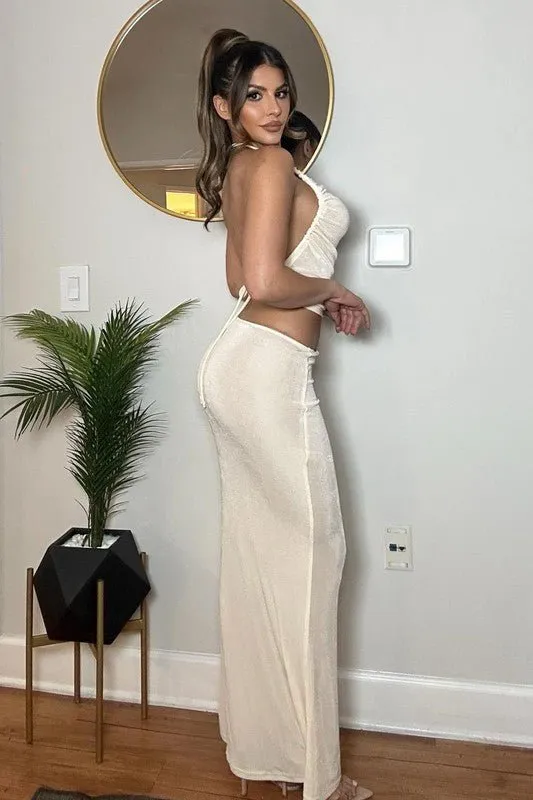 Cream Draped Maxi Skirt Set