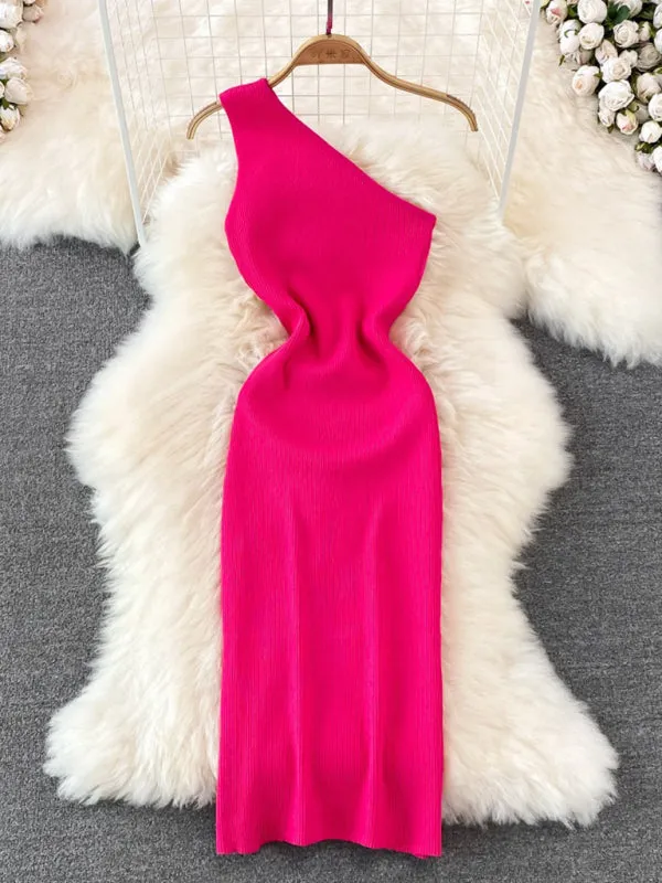 Curve-Hugging One Shoulder Bodycon Midi Dress in High Stretch
