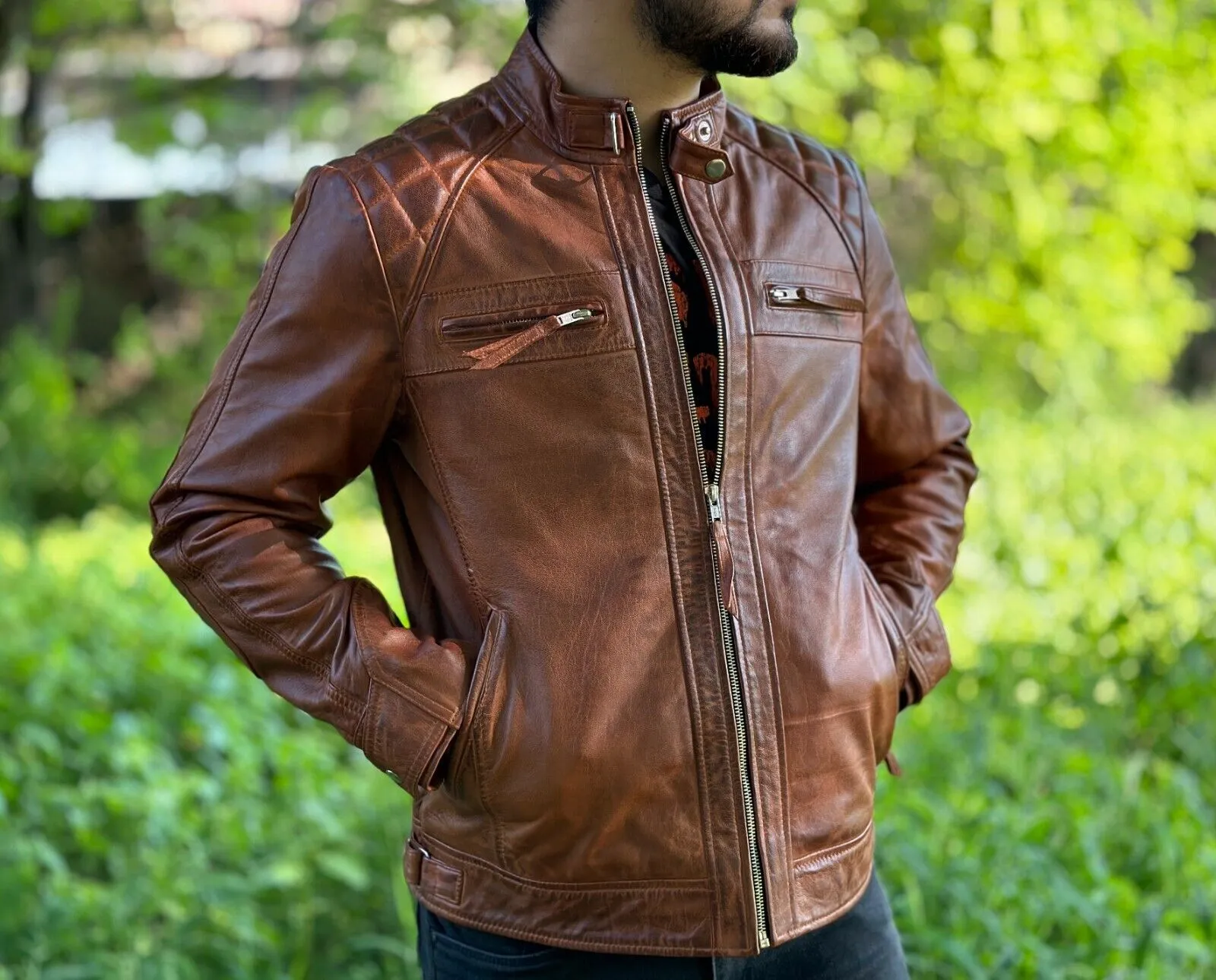 Cyrus Genuine Biker Motorcycle Leather Jacket Men