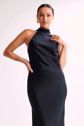 Dappled Dream Cut-Out Halter Neck Black Maxi Dress